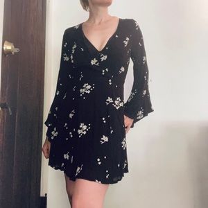 Free People Black Floral Embroidered Boho Dress
